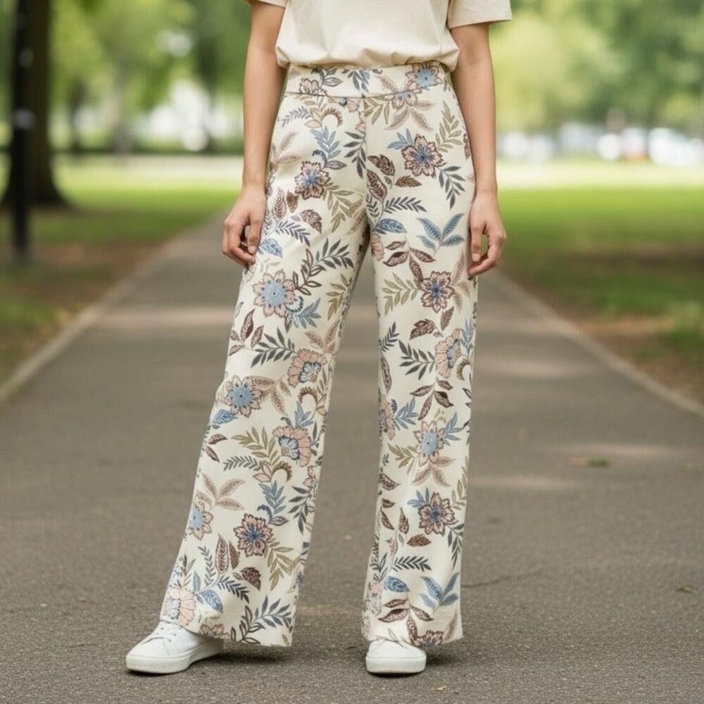 House Of Harlow 1960 Floral Satin Wide Leg Pants Small High Rise Trouser Boho